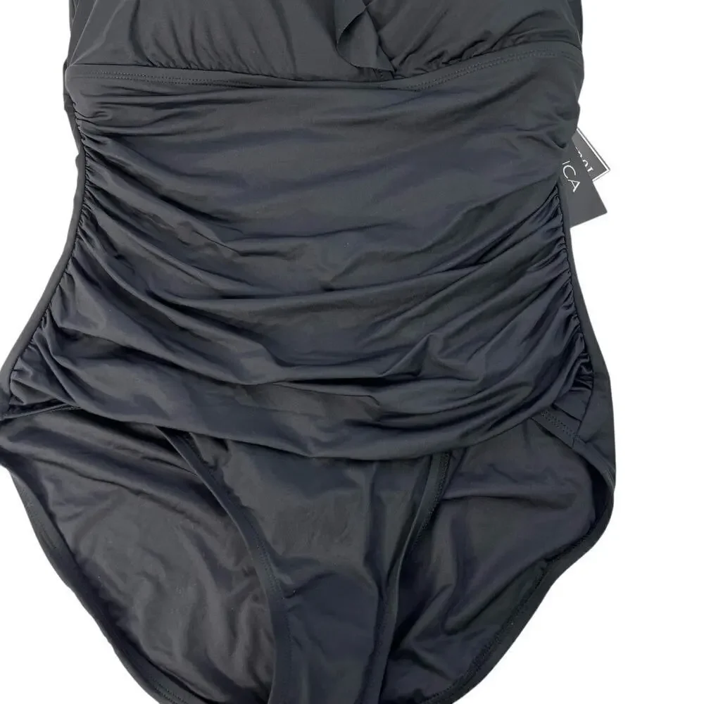 New Women’s La Blanca Island Goddess Ruffle One Piece Swimsuit Size 16